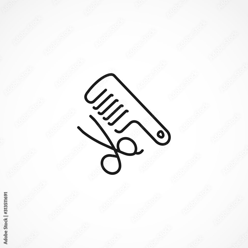 Comb and scissors. Hairdresser tools icon on white background Comb and scissors. Hairdresser tools icon on white background