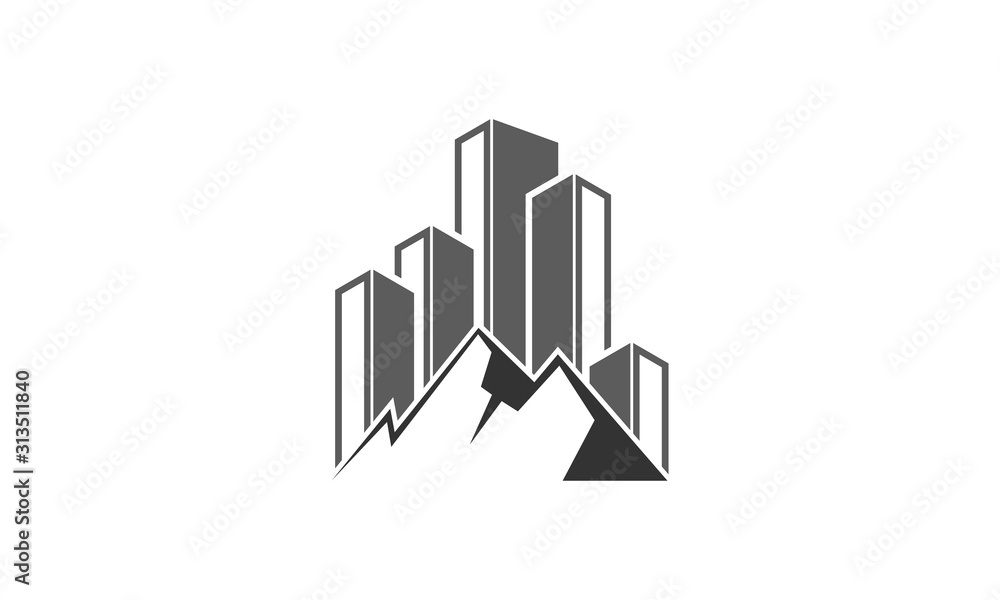 Fototapeta premium Mountain and building simple luxury vector logo