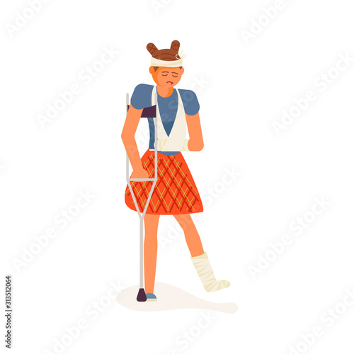 Injured woman with a broken leg