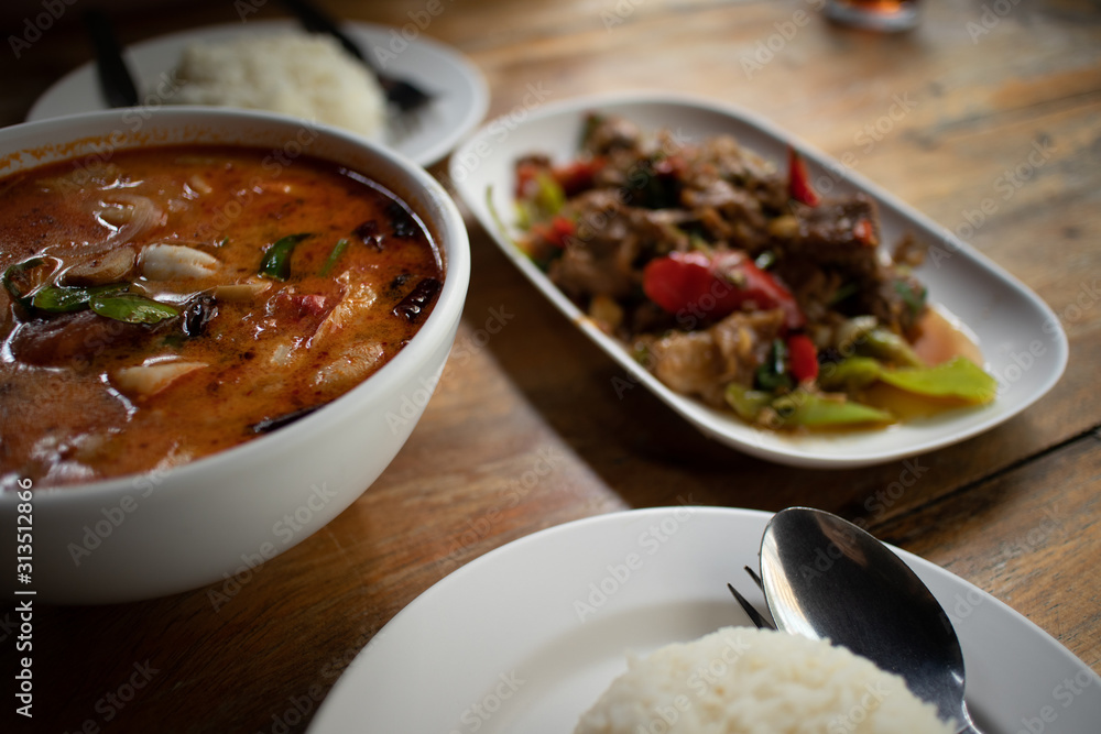 Set of simple thai spicy meal for lunch. Set of simple thai spicy meal for lunch.