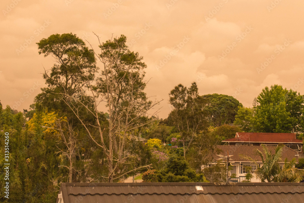 Haze from Australia's bushfires hangs over North Shore in Auckland, New Zealand.