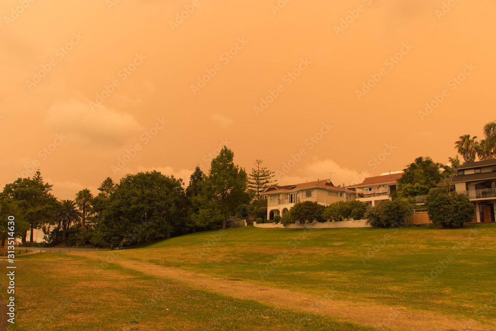 Haze from Australia's bushfires hangs over North Shore in Auckland, New Zealand. Haze from Australia's bushfires hangs over North Shore in Auckland, New Zealand.
