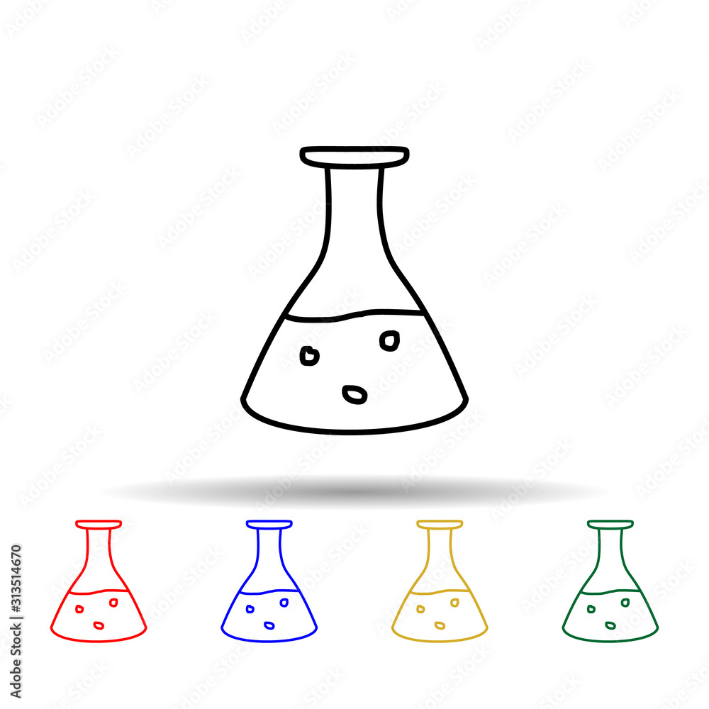 flask with liquid sketch multi color style icon. Simple thin line, outline vector of education icons for ui and ux, website or mobile application flask with liquid sketch multi color style icon. Simple thin line, outline vector of education icons for ui and ux, website or mobile application