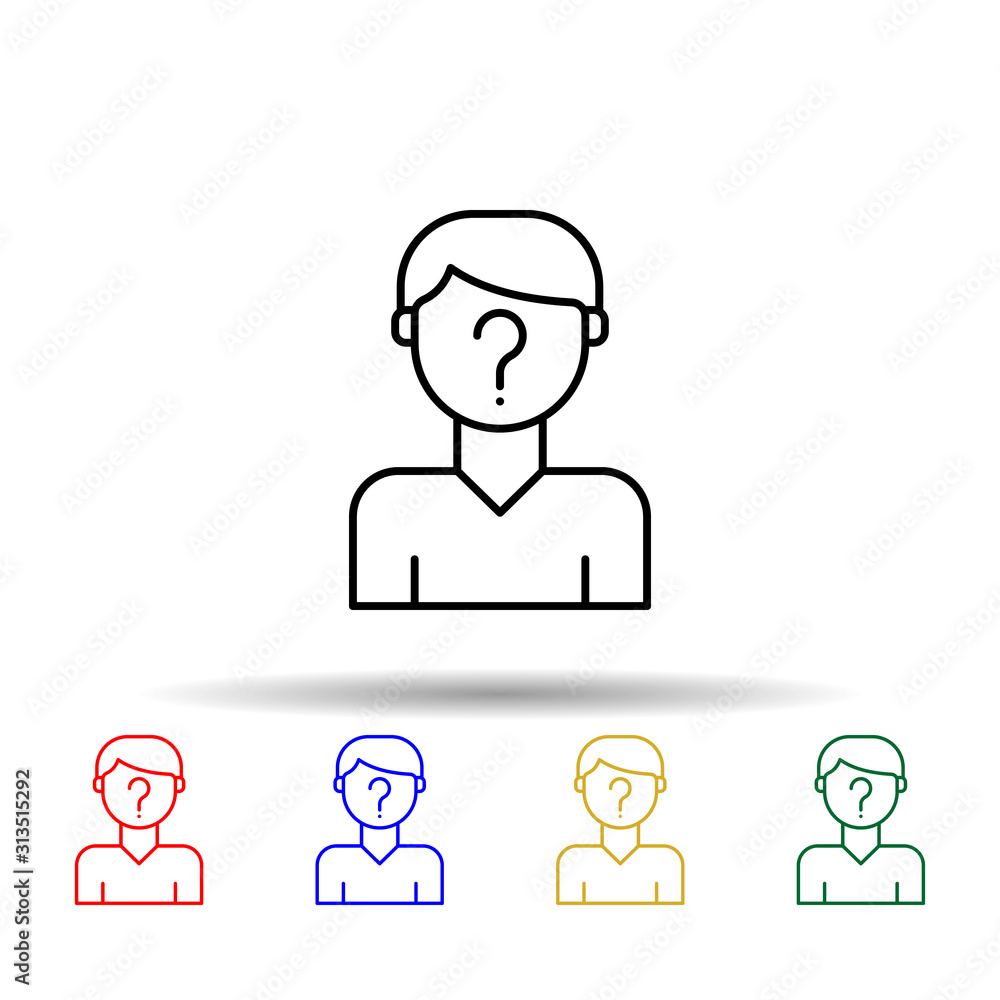 Suspect, man, question mark multi color style icon. Simple thin line, outline vector of law and justice icons for ui and ux, website or mobile application Suspect, man, question mark multi color style icon. Simple thin line, outline vector of law and justice icons for ui and ux, website or mobile application