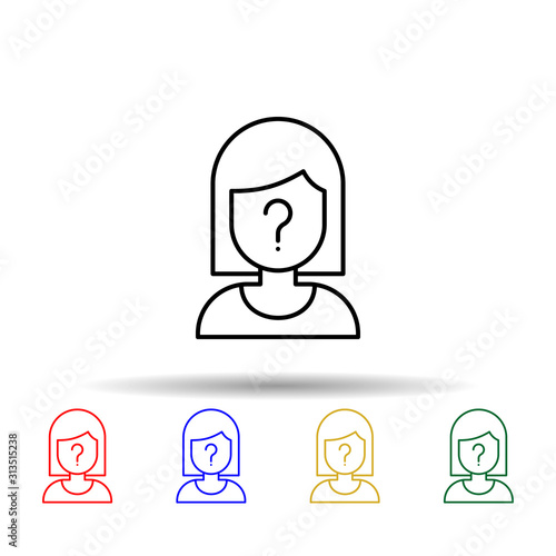 Suspect, woman, question mark multi color style icon. Simple thin line, outline vector of law and justice icons for ui and ux, website or mobile application