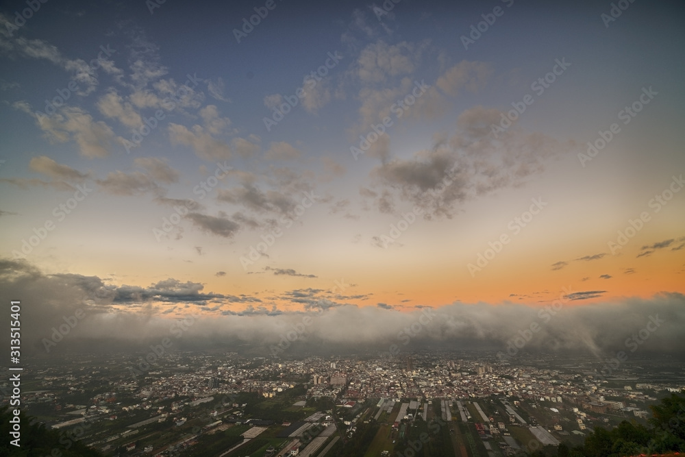 Beautiful sunrise with beautiful clouds above Puli town   