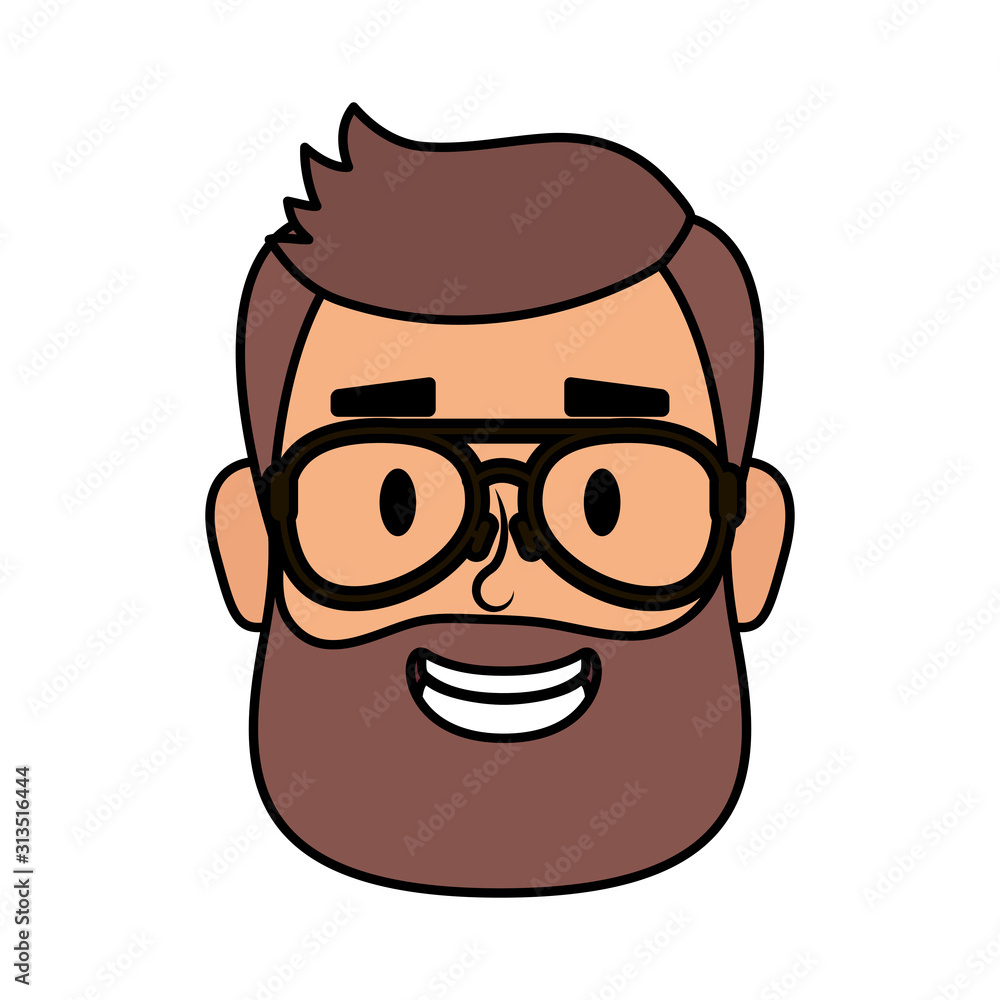 Obraz premium young man head with beard and eyeglasses
