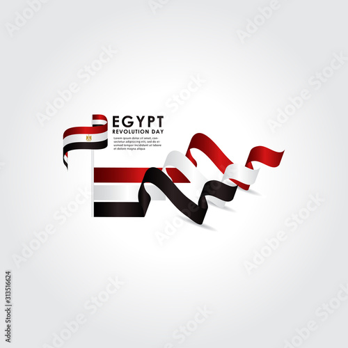Egypt Revolution Day With Ribbon and Flag Vector For Banner Print