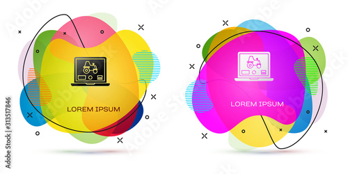 Color Laptop application for control a autonomous tractor on a smart farm icon isolated on white background. Smart agriculture implement. Abstract banner with liquid shapes. Vector Illustration