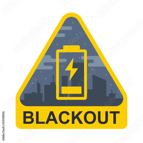 blackout sign on a city background. The battery is low. flat vector illustration.