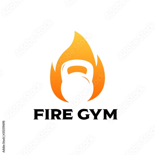 Fire flames and kettlebell logo icon, burning kettle bell vector illustration designWeb
