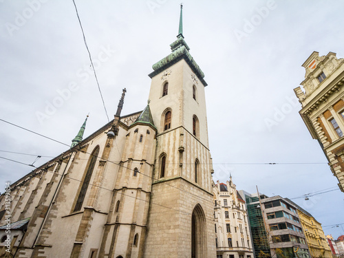 St james Church, also called Kostel Svateho Jakuba, in the historical center of Brno, Czech Republic, in autumn. The Church os Saint james is one major Catholic medieval church of Moravia