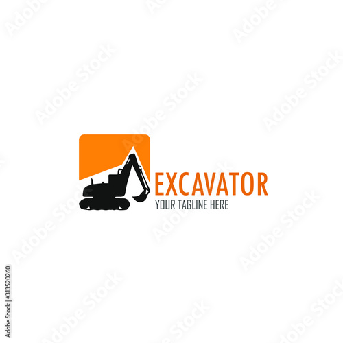 Excavator logo template. Heavy equipment logo vector for construction company. Creative excavator illustration for logo template.