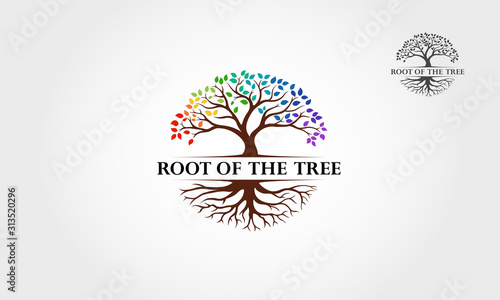 Root Of The Tree Rainbow - vector logo illustration. This logo symbolize a protection, peace,tranquility, growth, and care or concern to development.