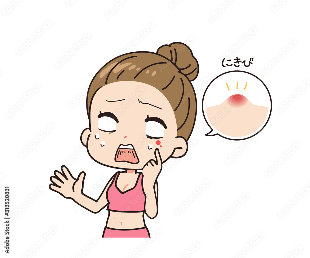 肌荒れにショックを受ける女性の斜めイラスト 上半身 肌荒れにショックを受ける女性の斜めイラスト 上半身