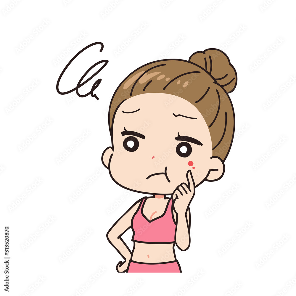 肌荒れにショックを受ける女性の斜めイラスト 上半身 肌荒れにショックを受ける女性の斜めイラスト 上半身