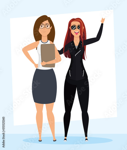rude motorcyclist woman and businesswoman
