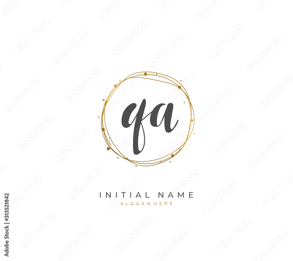 Handwritten initial letter Q A QA for identity and logo. Vector logo template with handwriting and signature style.
