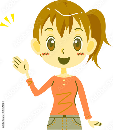 若い女性　こちら
