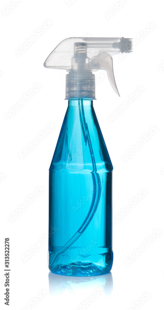 Plastic spray bottle with cleaning liquid isolated on white Plastic spray bottle with cleaning liquid isolated on white