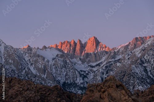 Glowing Lone Pine Peak and Mount Whitney Sunrise, Alabama Hills, Lone Pine, California 