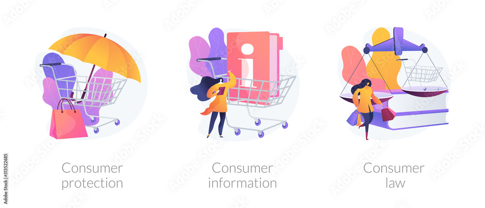 Customer rights and responsibilities. Buyer seller relationship regulations. Consumer protection, consumer information, consumer law metaphors. Vector isolated concept metaphor illustrations.