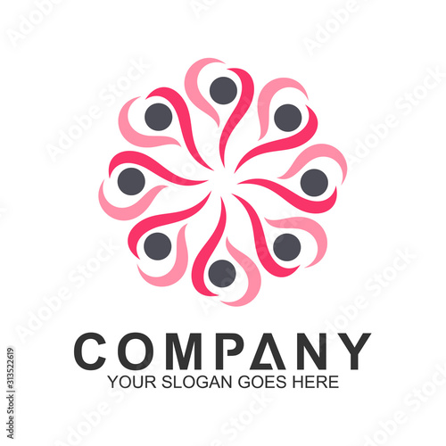 abstract circular people logo template,woman health and care community vector,charity icon photo