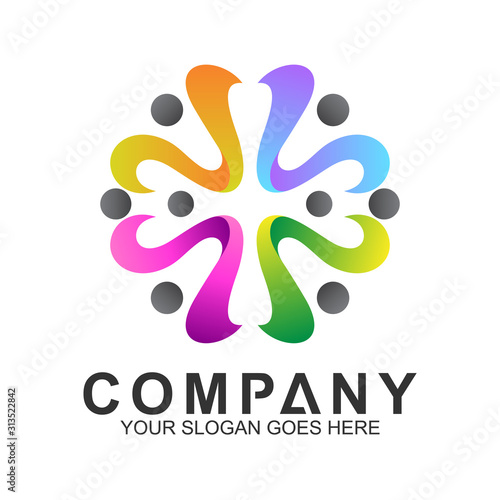 family and community logo design template,colorful people group logo in circle shape,charity and adoption icon