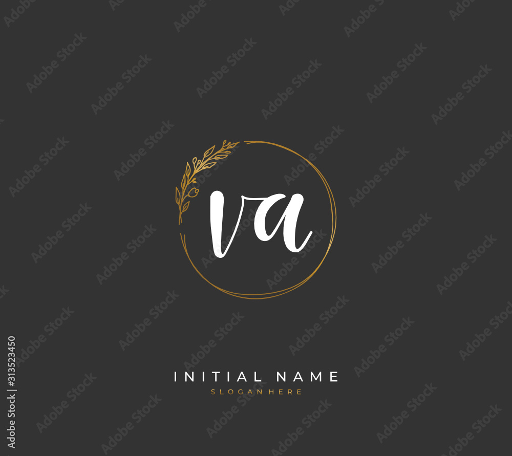 Handwritten initial letter V A VA for identity and logo. Vector logo template with handwriting and signature style. Handwritten initial letter V A VA for identity and logo. Vector logo template with handwriting and signature style.