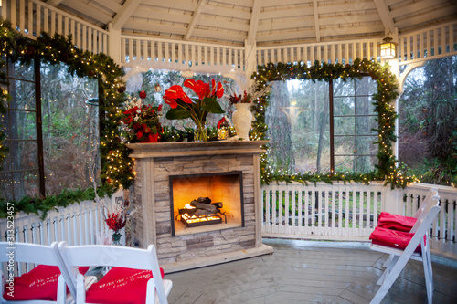 Winter gazebo fireplace photo