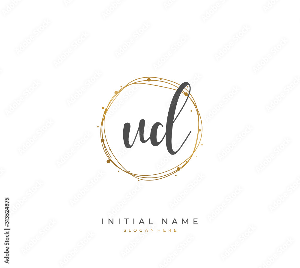 Obraz premium Handwritten initial letter U D UD for identity and logo. Vector logo template with handwriting and signature style.