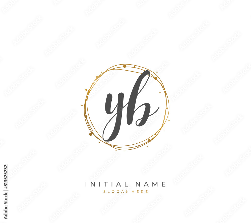 Handwritten initial letter Y B YB for identity and logo. Vector logo template with handwriting and signature style.