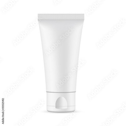 Blank small cosmetic tube mockup isolated on white background. Vector illustration