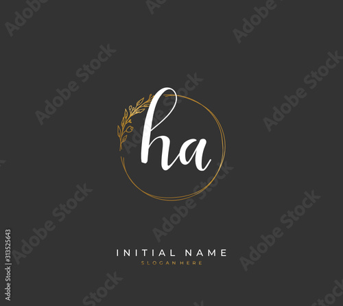 Handwritten initial letter H A HA for identity and logo. Vector logo template with handwriting and signature style.