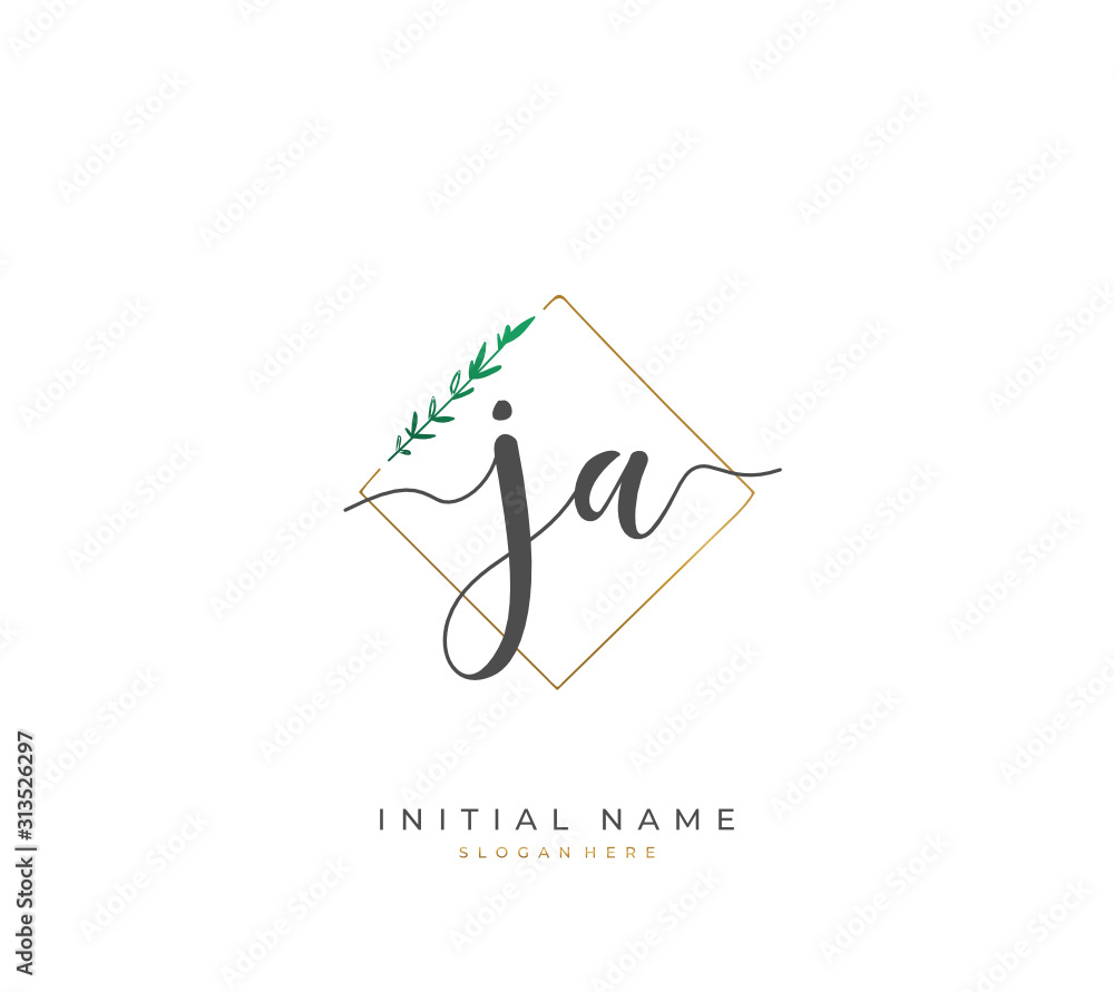 Handwritten initial letter J A JA for identity and logo. Vector logo template with handwriting and signature style. Handwritten initial letter J A JA for identity and logo. Vector logo template with handwriting and signature style.