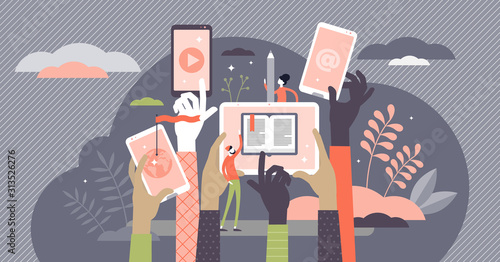 Online course vector illustration. Internet learning in tiny person concept