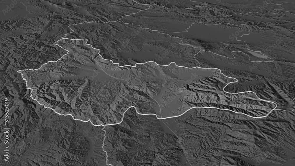 Kyustendil, province with its capital, zoomed and extruded on the bilevel map of Bulgaria in the conformal Stereographic projection. Animation 3D Kyustendil, province with its capital, zoomed and extruded on the bilevel map of Bulgaria in the conformal Stereographic projection. Animation 3D