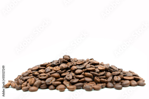 Coffee beans pile on isolated white background