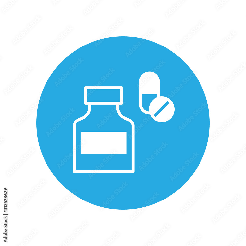 Pills and pills bottles. Modern infographic logo and pictogram. Pills and pills bottles. Modern infographic logo and pictogram.
