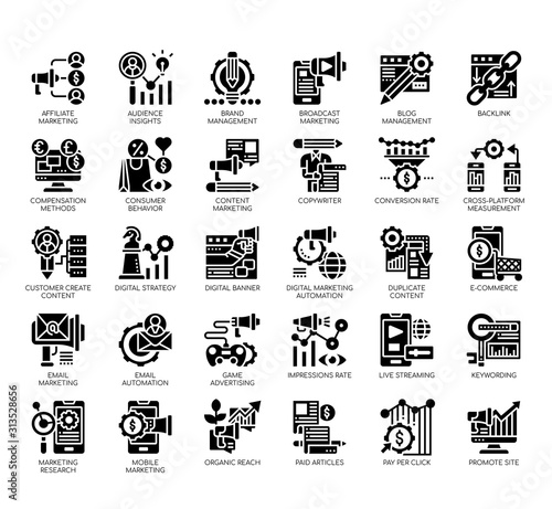 Set of digital marketing thin line and pixel perfect icons for any web and app project.