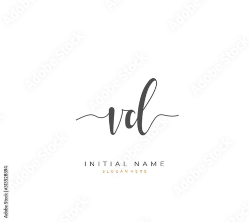 Handwritten initial letter V D VD for identity and logo. Vector logo template with handwriting and signature style.