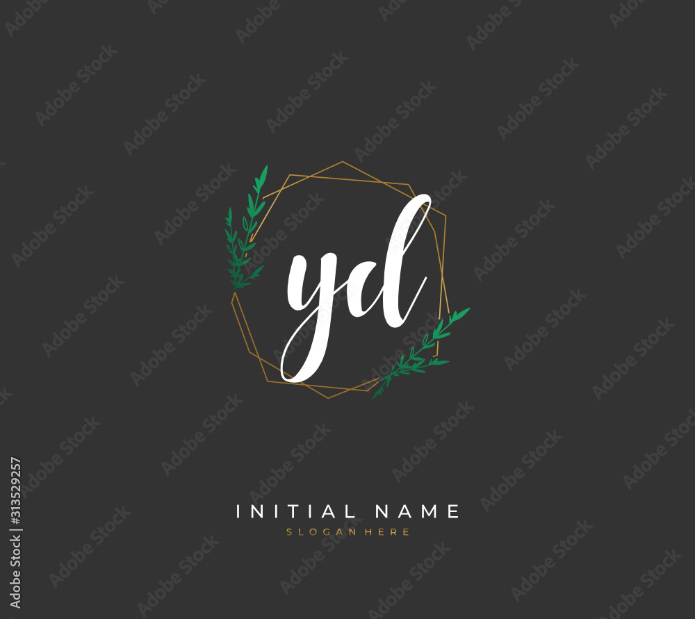 Handwritten initial letter Y D YD for identity and logo. Vector logo template with handwriting and signature style.