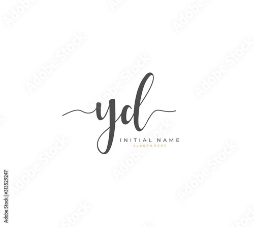 Handwritten initial letter Y D YD for identity and logo. Vector logo template with handwriting and signature style.