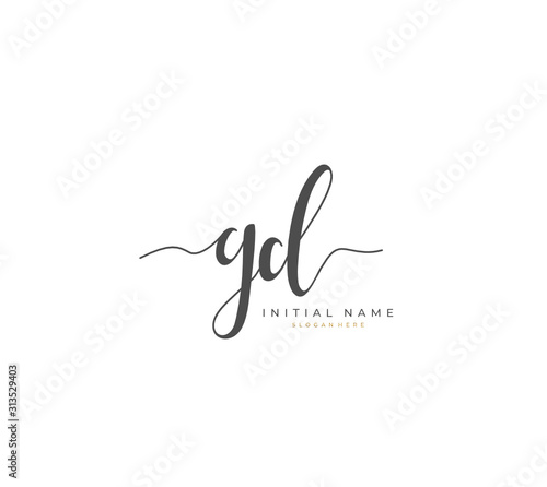 Handwritten initial letter G D GD for identity and logo. Vector logo template with handwriting and signature style.