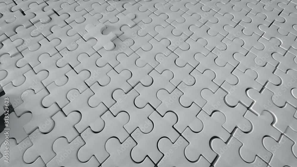 Blank white puzzle is falling down. 3D render animation Blank white puzzle is falling down. 3D render animation