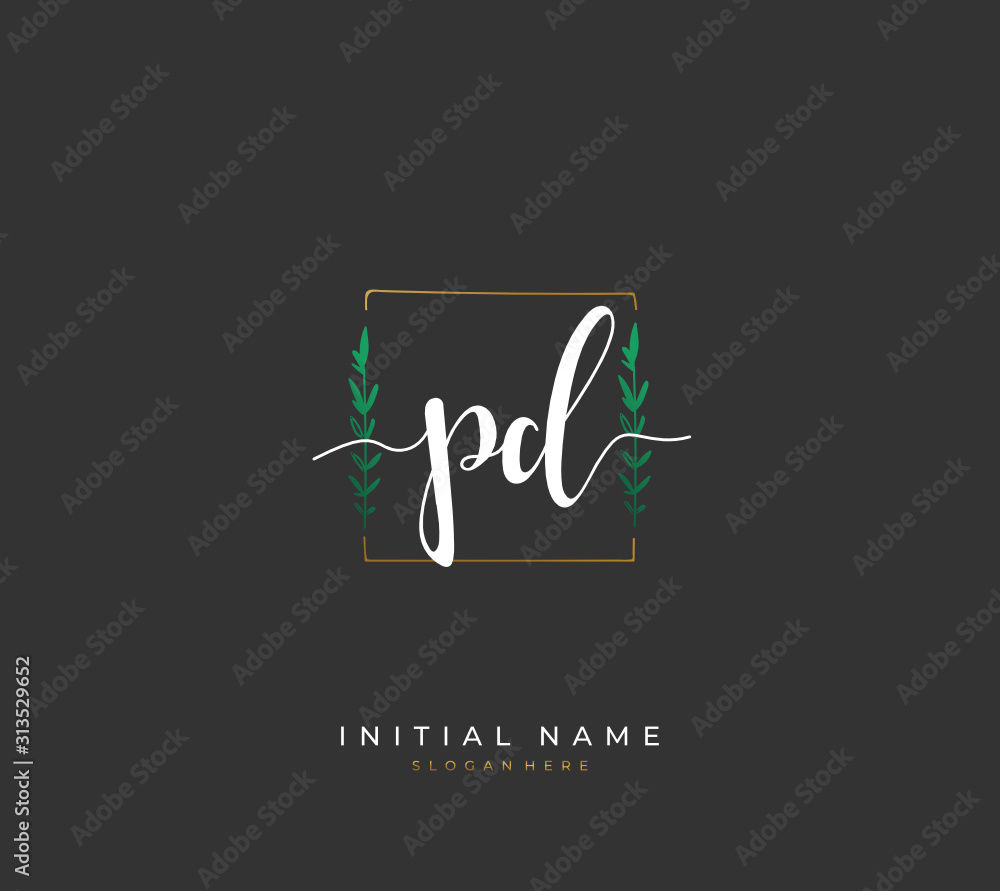 Fototapeta premium Handwritten initial letter P D PD for identity and logo. Vector logo template with handwriting and signature style.