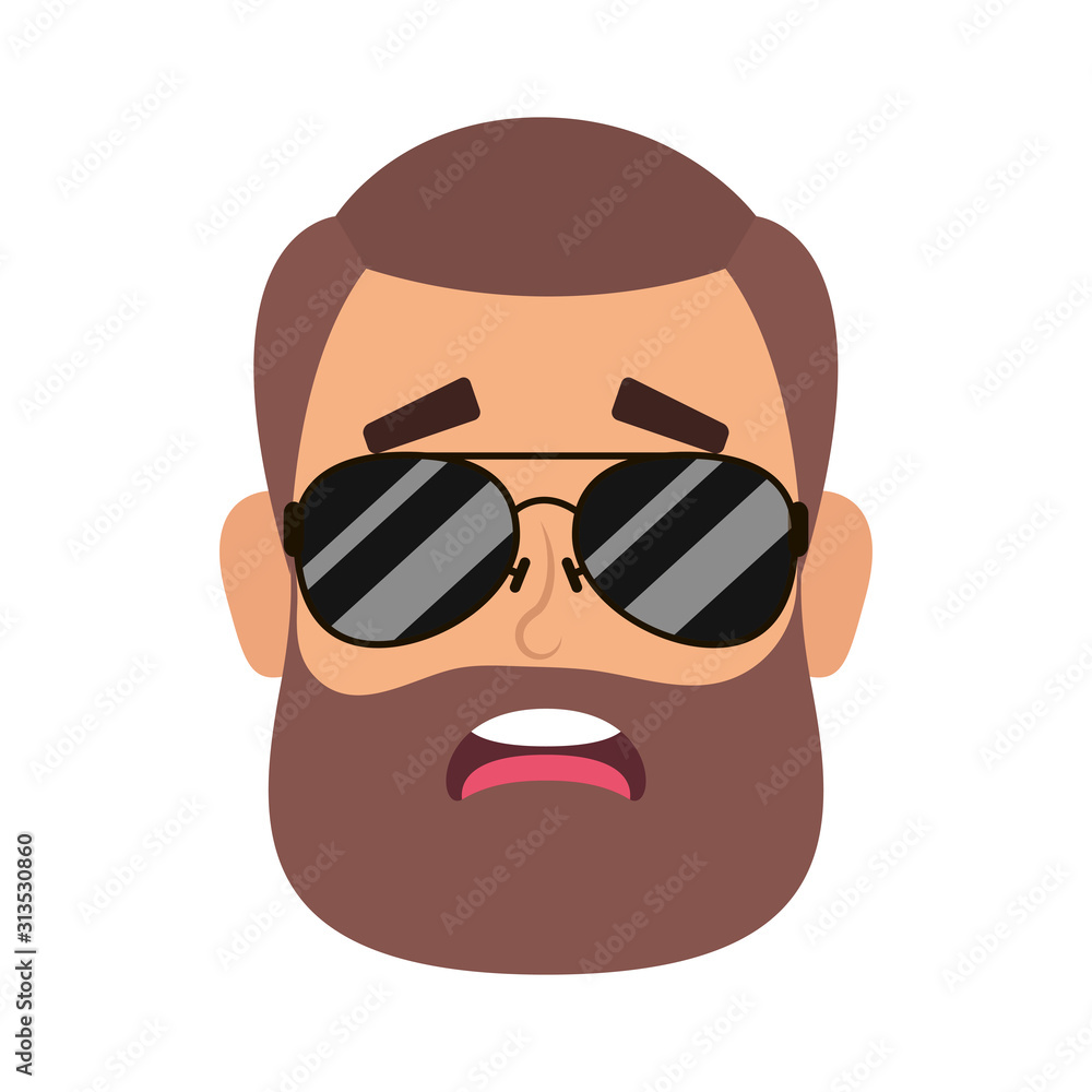 young man head with beard and sunglasses young man head with beard and sunglasses