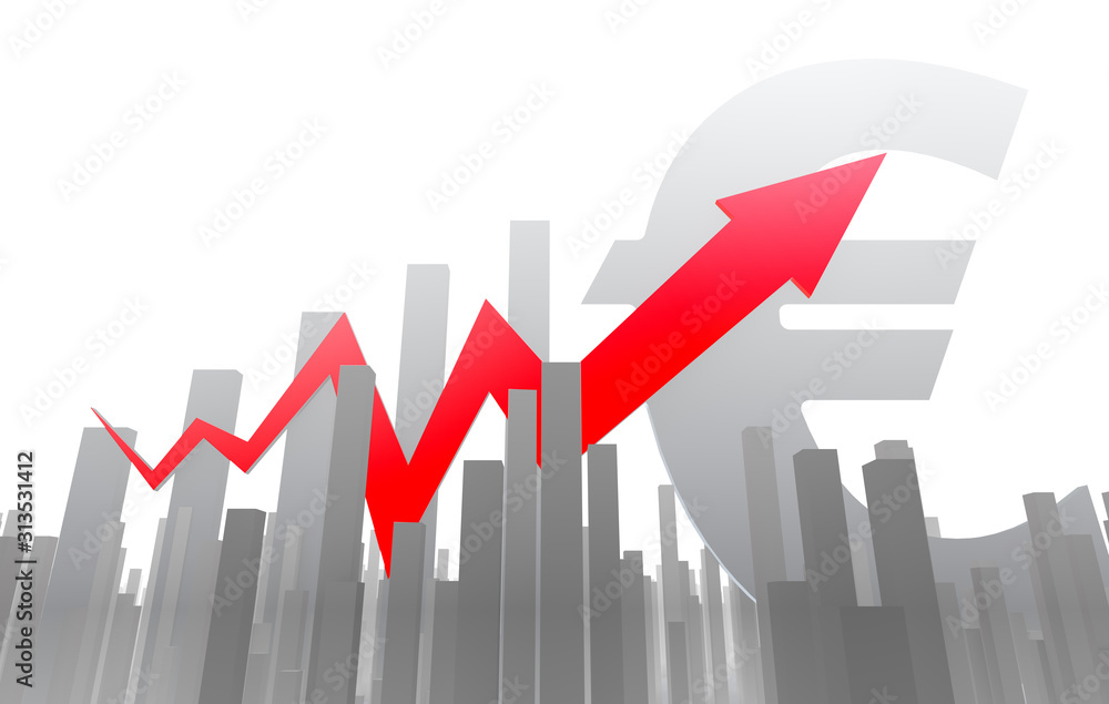 Financial stock market economy success arrow with bar chart, fintech with chart, career success, euro symbol Financial stock market economy success arrow with bar chart, fintech with chart, career success, euro symbol