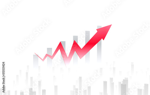 Financial stock market economic success arrow and bar chart, fintech and chart, career success