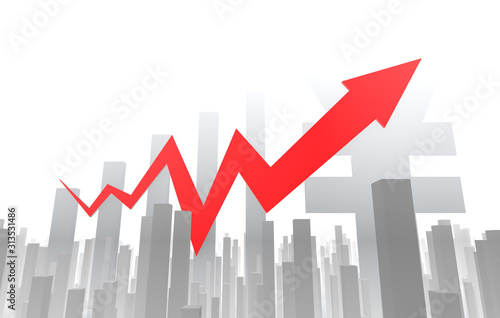 Financial stock market economic success arrow with bar chart, fintech with chart, career success, RMB symbol